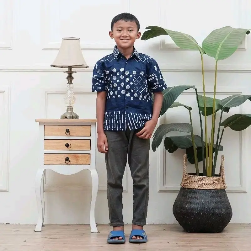 Baju Batik Couple Pasangan Keluarga Lebaran 2025 Motif Jaring Navy Matt Katun Premium 6