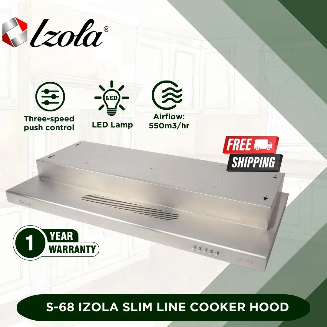 IZOLA S-68 Slim Line Cooker Hood with Stainless Steel with Round Edge Angle