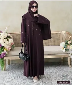 Zamira Abaya Terkini Remaja Muslimah Abaya Ceruty Babydoll Mix Payet Jetblack Anti UV Gamis 2025 Model Baru Lebaran Couple Dress Wanita Mutiara Burgundy