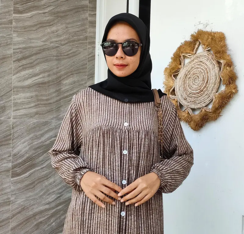 Dress Rayon Salur Gamis Rayon Kacing Full Kancing Aktif Gamis Busui Kancing Muslim Rayon Katun Nyaman Wanita Mewah 4