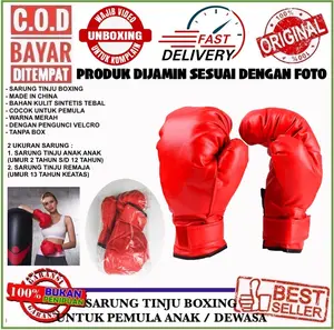 IMPOR SARUNG TINJU TEBAL PEMULA BOXING MERAH ANAK DAN REMAJA DEWASA Sepasang Kiri Kanan