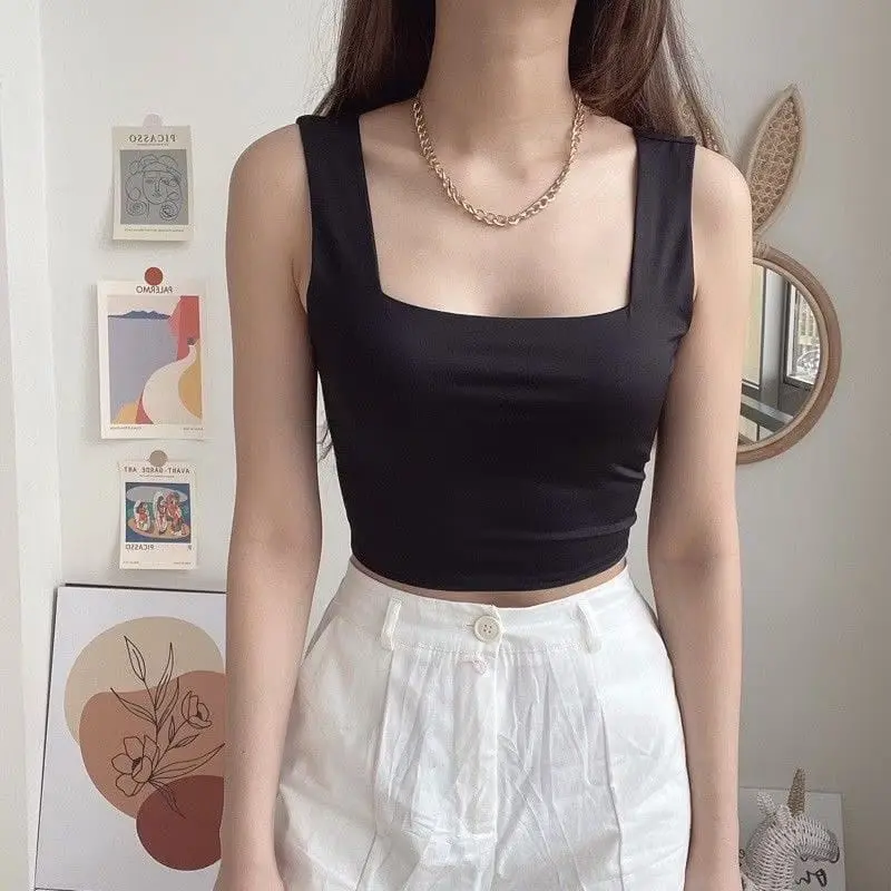 Atasan Crop Tank Top Wanita Bahan Spandek RC - Cewek, Pendek 0