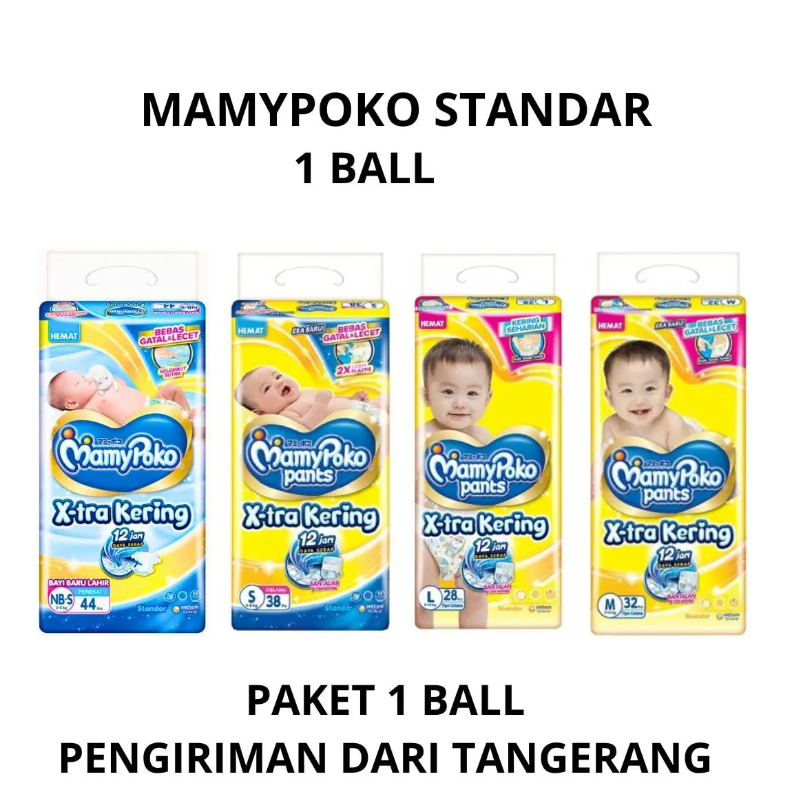 [ PAKET 1 BALL ] MamyPoko Pants X-tra Kering 12jam NB-S44, L28, S38, M32 Bayi Baru Lahir