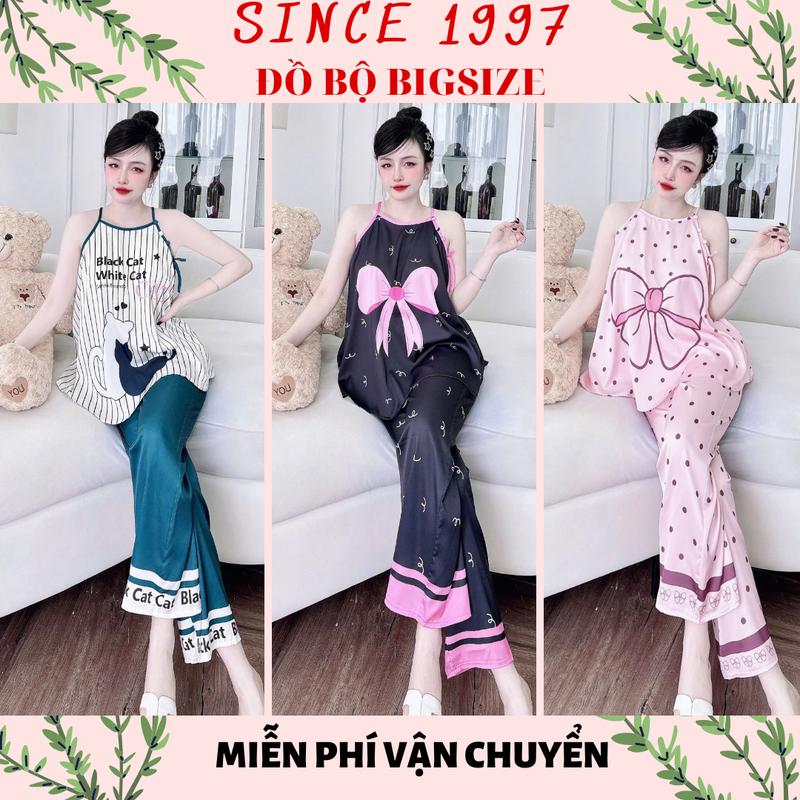 FORM ÁO RẤT TO 60-95kg Đồ bộ Bigsize YẾM BÈO lụa Latin LỤA XƯỚC- SINCE1997 Nữ Áo Ngủ Pijama đồ ngủ bigsize đồ ngủ