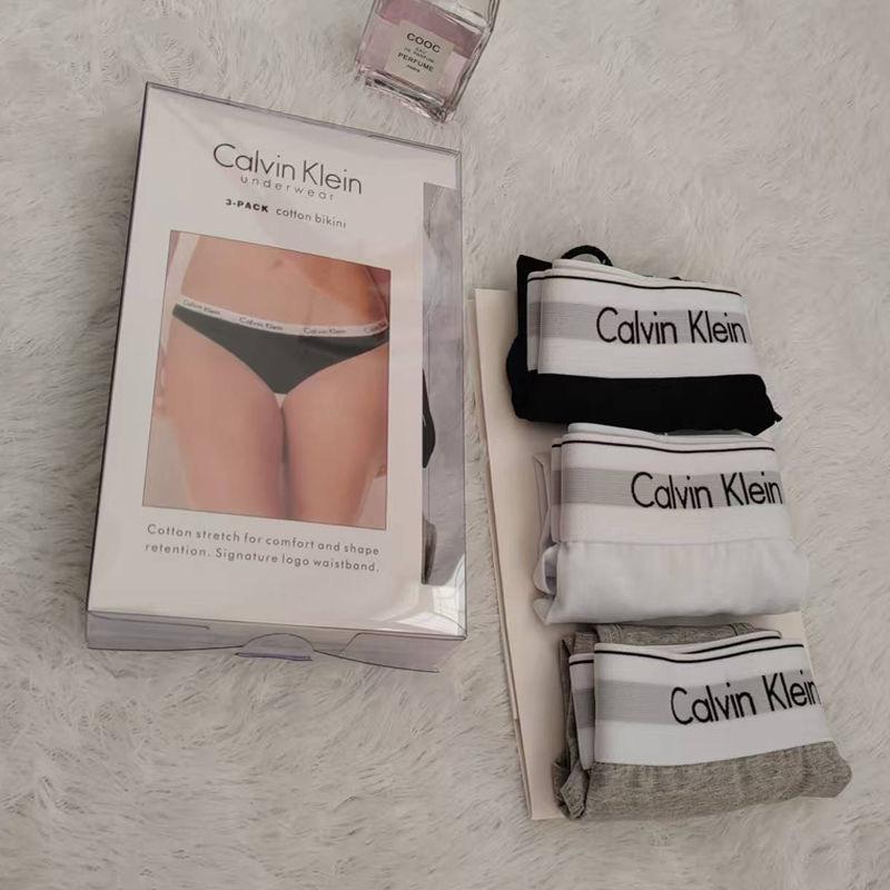 Celana dalam wanita Calvin Klein asli model segitiga katun murni antibakteri bernapas bikini-paket 3 pcs