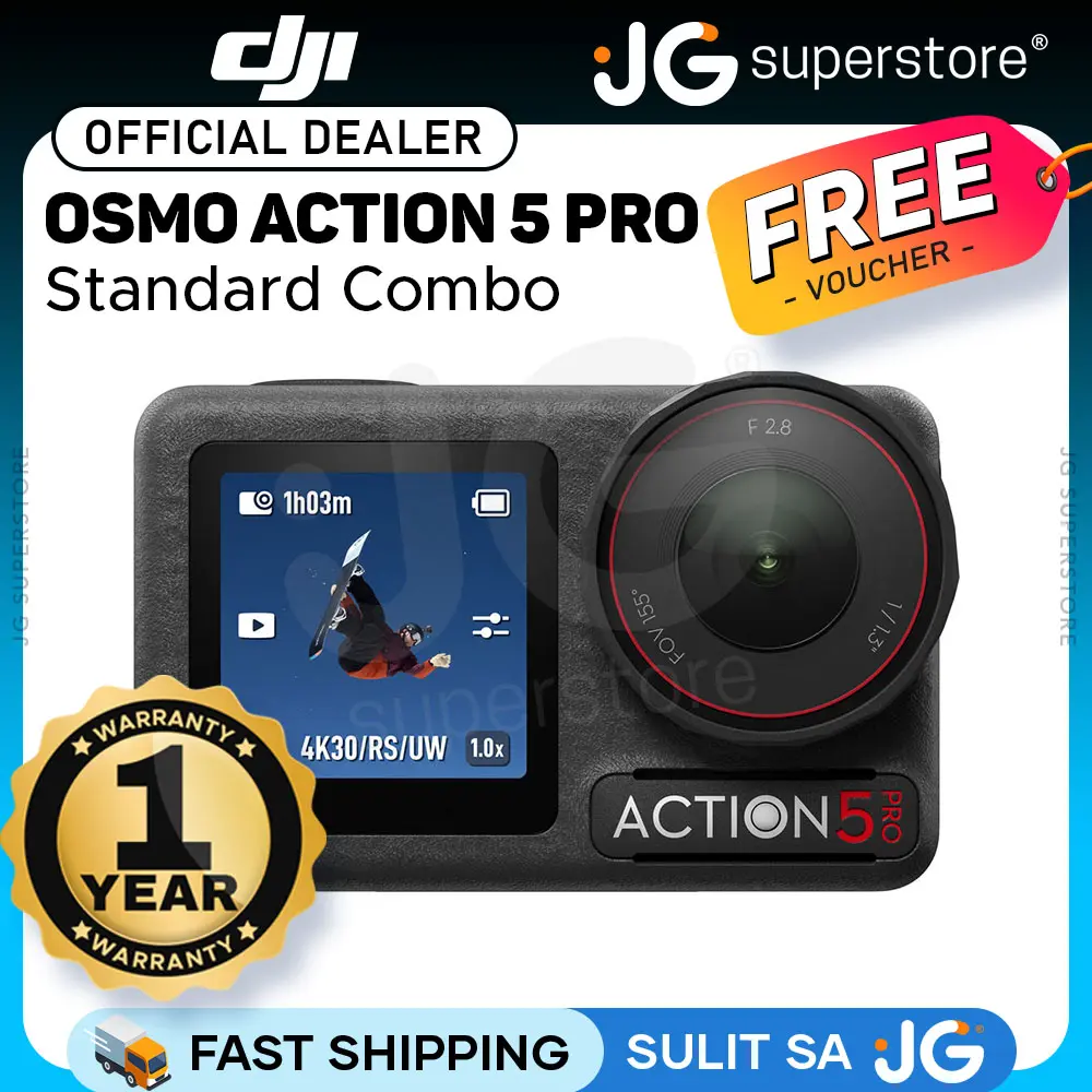 DJI Osmo Action 5 Pro Waterproof Action Camera - New Gen 1/1.3" Sensor, Subject Tracking, 4hrs Extended Battery Life, 155° Ultra-Wide FOV, 32x Slow Motion, High-Bright OLED Touchscreens, HorizonSteady 360°, Wireless Microphone Connection | JG Superstore