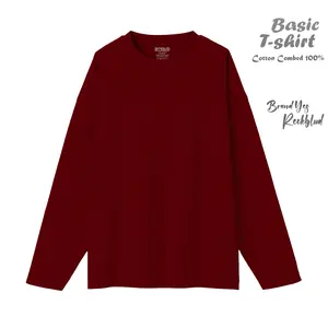 Reckblud - T-Shirt Kaos Lengan Panjang Polos 100% Cotton Combed 24s Unisex Marun kaos  pocket