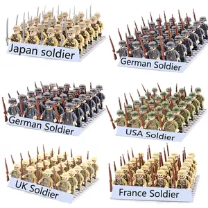 24pcs WW2 Military Army Soldier Soviet US UK German France Building Blocks Set Model Bricks Action Figures Weapon Toys Kids Gift