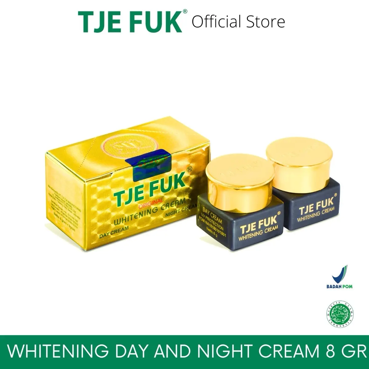 [ Paket ] TJE FUK Whitening Day and Night Cream 8gr - Paket Skincare Perawatan Wajah Pencerah kulit, Lawan Flek Hitam, Jerawat, Hidrasi dan Anti aging BPOM Halal Vitamin Wajah