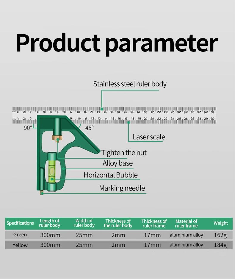 Product Introduction of Stainless steel square ruler horizontal right angle ruler 90 degree measuring ruler triangle ruler woodworking ruler multifunctional angle ruler steel ruler 5