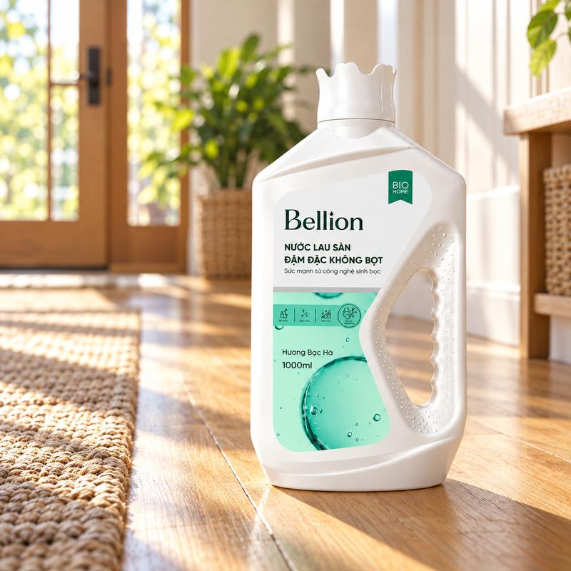 Bellion Nước Lau Sàn Đậm Đặc Không Bọt Hương Bạc Hà 1000ml - Công Nghệ Nano Hỗ Trợ Kháng Khuẩn & Lưu Hương Kép Độc Đáo