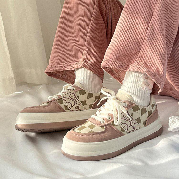 Beeyoo Sneakers Wanita Casual Sepatu Kets Korea Style Fashion Trendy New Fashion Wanita Karet Olahraga WK126 Pink Shoes Cewek