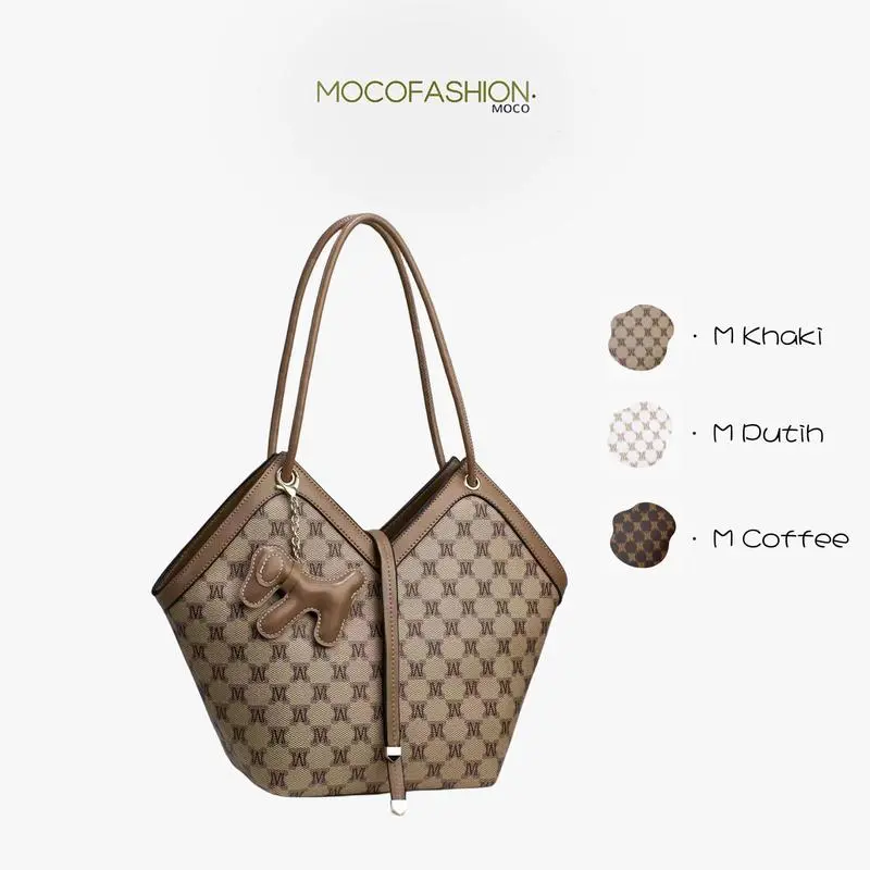 Mocofashion tas selempang Moco 1610 Tote Wanita Totebag Cokelat Bunga Kanvas