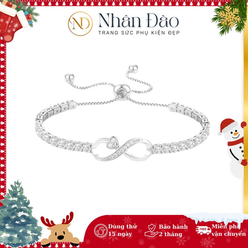 Lắc tay VÔ CỰC TRÁI TIM kết hợp đính đá sang trọng thiết kế dây rút có thể diều chỉnh size tay TITAN cao cap SK