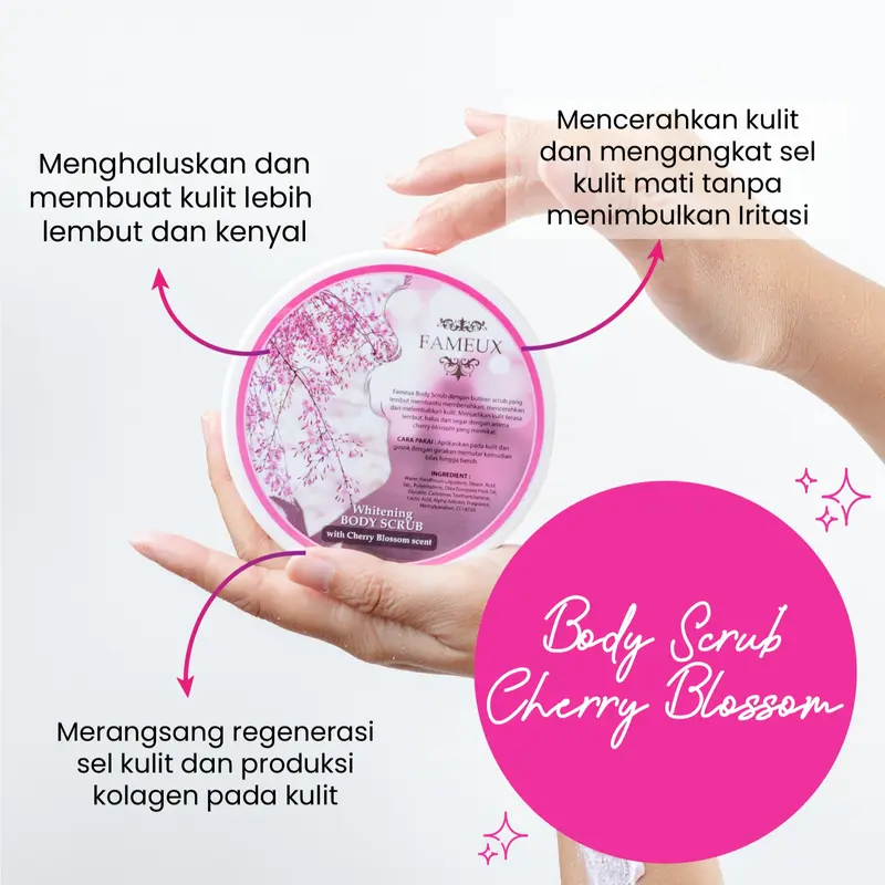 Fameux Whitening Scrub Cherry Blossom 250 gr Exfoliating Mencerahkan Tubuh 1