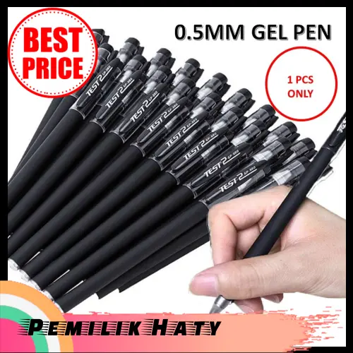 Smooth Writing School Office Stationery Pen Basah Tidak Comot Alat Tulis: 1 Pcs 0.5mm Gel Pen with Water Based Black Ink