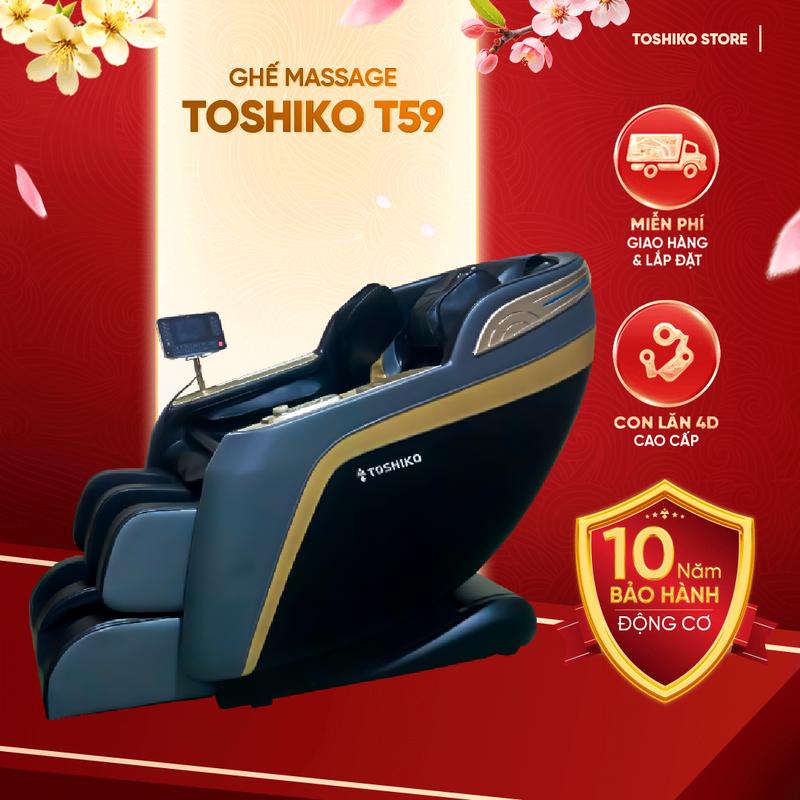 Ghế massage Toshiko T59, công nghệ con lăn 4D cao cấp, điều khiện giọng nói Tiếng Việt, sạc điện thoại không dây, nghe nhạc bluetooth