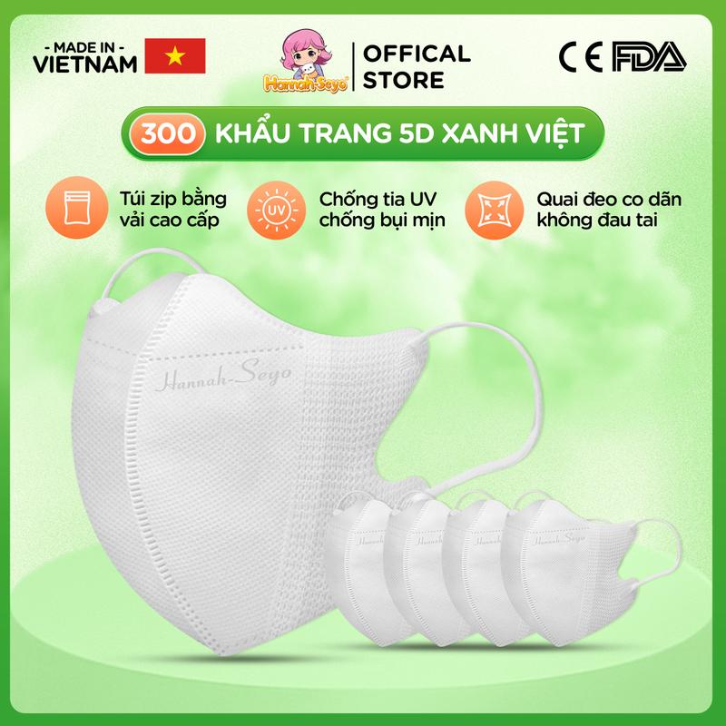 Thùng 300c Khẩu Trang 5D 3 Lớp Chống Tia UV Bụi Mịn 3 Lớp Cao Cấp Xanh Việt Hannah Seyo