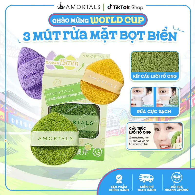 《Amortals Vietnam》Bông Mút Rửa Mặt Bọt Biển  AMORTALS Chính hãng Có Nhiều Phân Loại hình giọt nước làm sạch da mặt