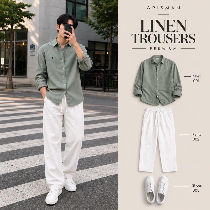 Quần dài linen trousers premium, fom ống đứng reguler fit, chất vải linen mềm mại, thoáng mát, không lộ quần trong - ARISMAN ALL FOR MAN