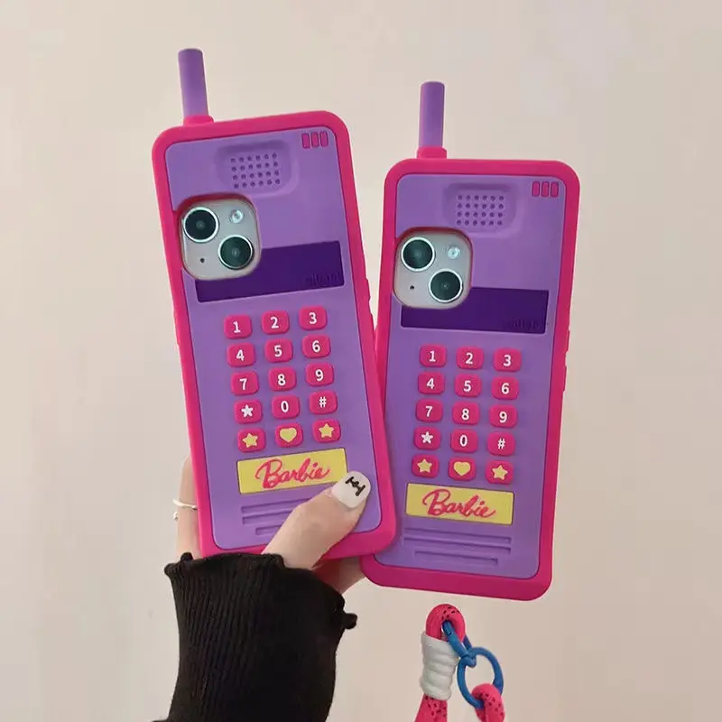Applicable to iPhone 15 Promax Phone Case Crossbody Barbie Pink Earphone Bag Apple 13pro Phone Case Iphone14pro Hand Strap 15promax Crossbody Bag