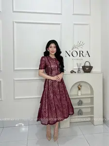 Renata Dress [M-XL] - Nora Fashion - Dress Pesta - Dress Brukat Want - Dress Natal - Midi Party Dress