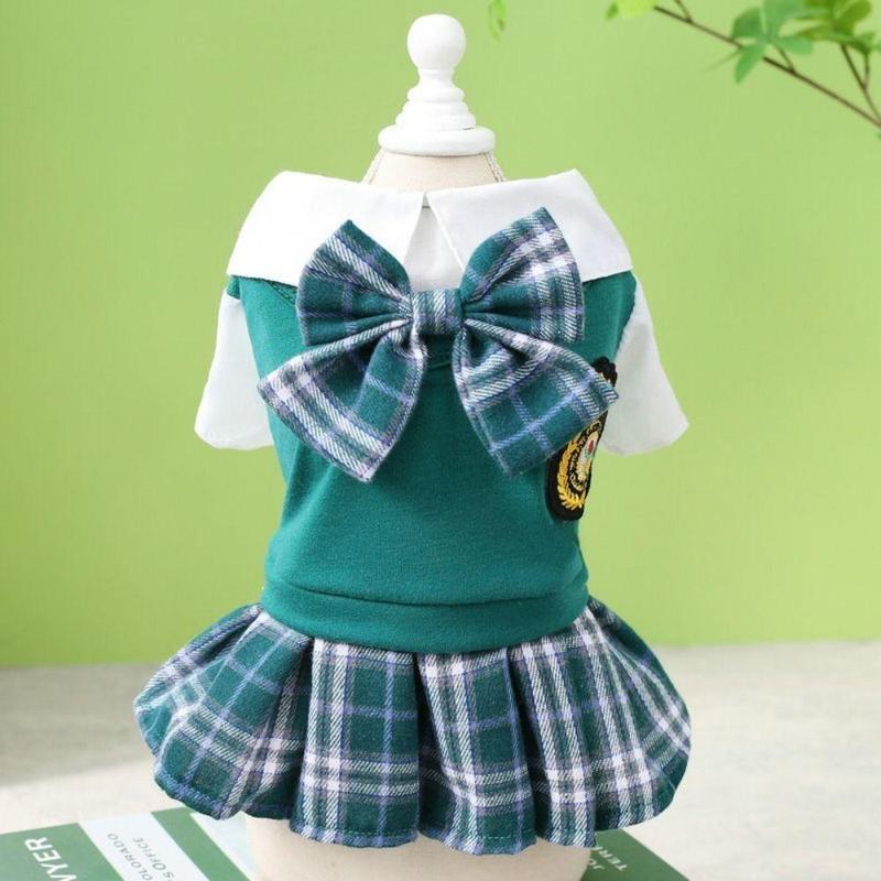 FUZOU Couples Dress Preppy Style Polyester T Shirt Skirt Pet Costumes Soft Comfortable Blue Dog JK Dress For Puppy Cat Kitten 7