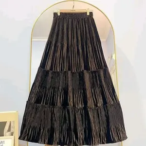 ROK PLISKET BELUDRU IMPORT PREMIUM ROK SUSUN PLISKET RUFFLE KOREAN STYLE TERBARU Bawahan Wanita Velvet Panjang Lidi Played