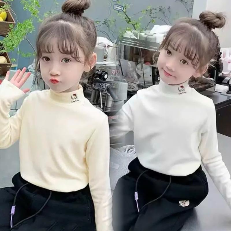 Áo Tăm Lông Thỏ Hoạ Tiết In Hình Hello Kitty Dễ Thương Cổ Cao Dành Cho Bé Gái Size 8-22kg Chất Liệu Mềm Mịn Tăm Thỏ Hello