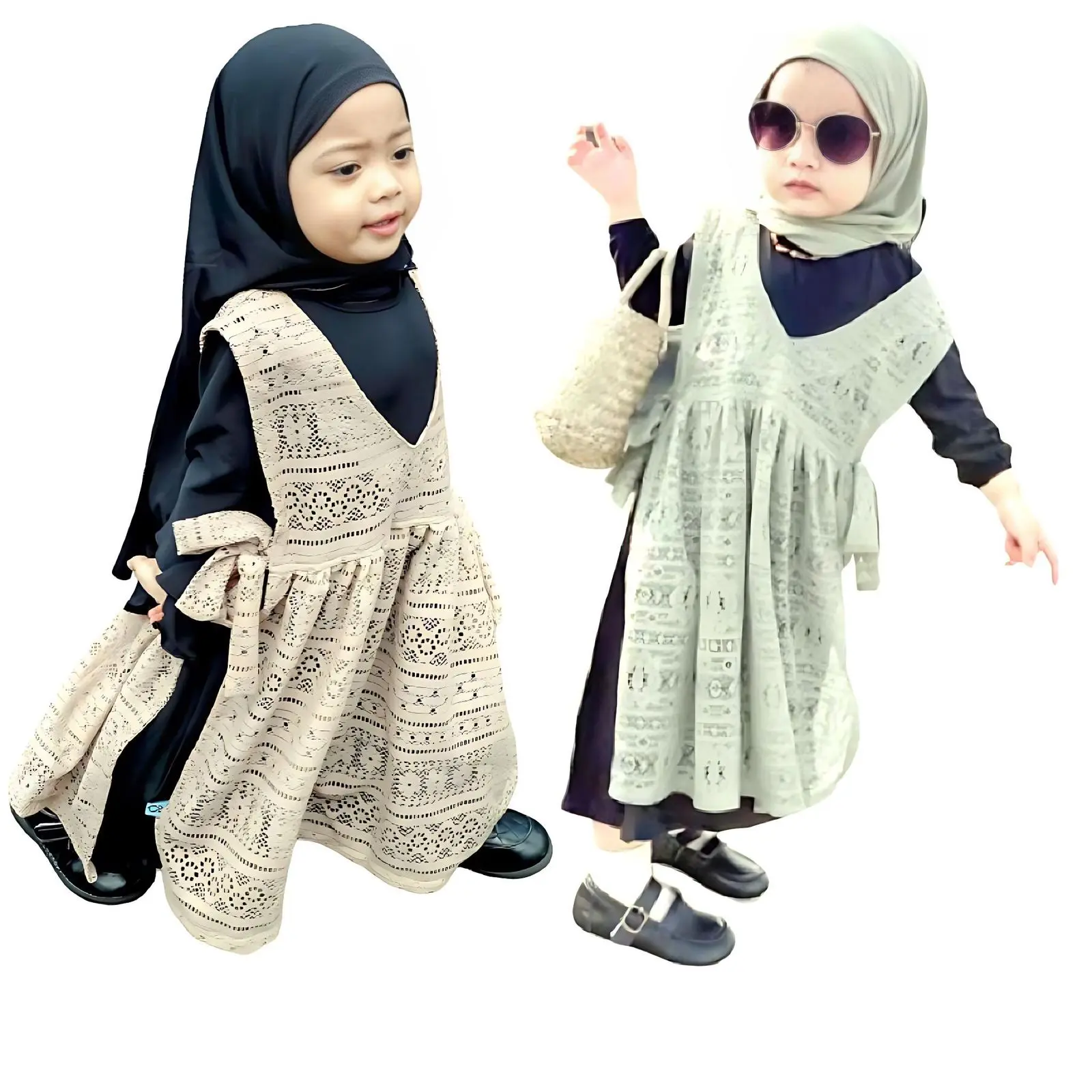 Gamis Bayi Perempuan Newborn 0-2 Tahun Vest Brukat Anak Rompi Katun Spandek Hitam baju jilbab muslim panjang Variasi Dress Outer Wanita Outer Dewasa Remaja Pesta Lebaran