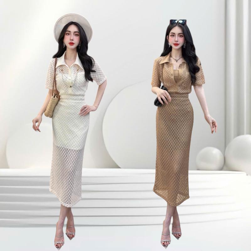 Set áo váy CRAZYTEEN S6125 gồm áo sơ mi đan ren tay ngắn và chân váy để đi chơi ( Áo sơ mi/ Chân váy/ Áo ống ) Set đồ