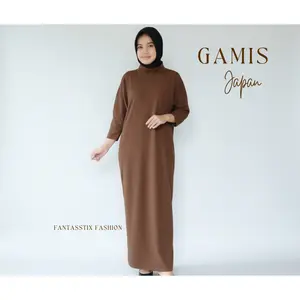 FX - Gamis simple knit JPN lengan Panjang Knit Dress Wanita Muslim Dewasa