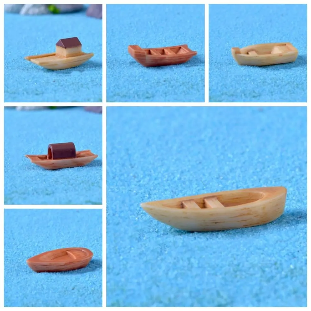 Micro Garden Decoration Micro Landscape Micro Landscape Boat Resin Wooden Boat Mini Boat Fish Tank Decoration Art Crafts Awning Boats Bonsai Ornaments DIY