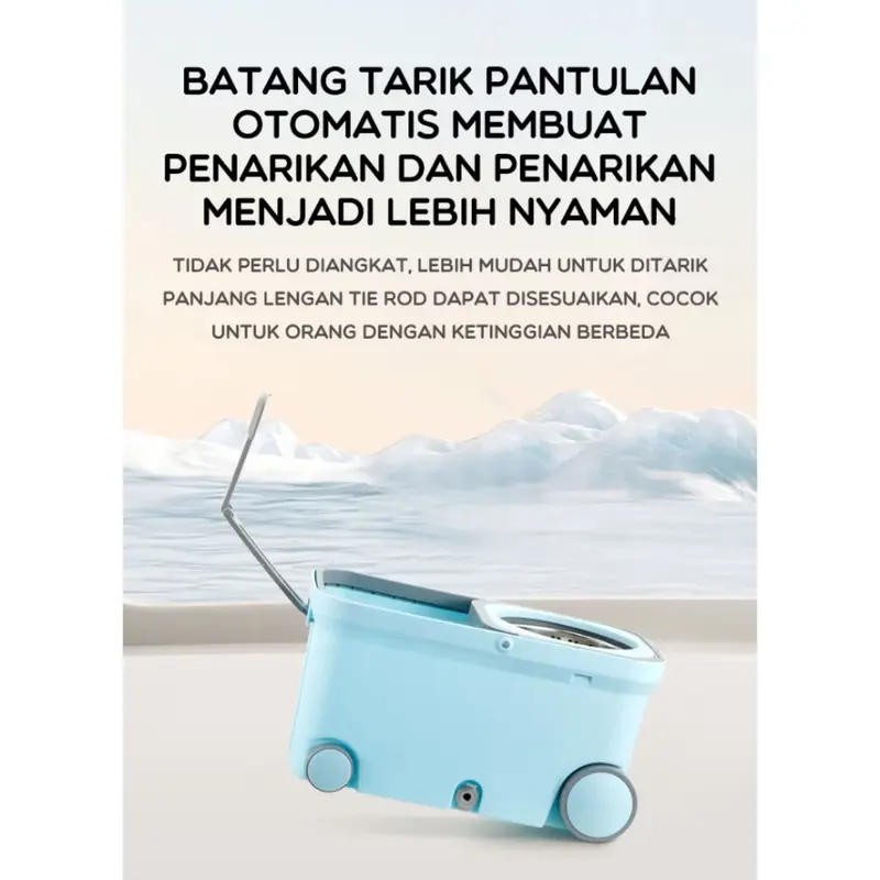 BONBOX Alat Pel Lantai 2 in 1 Kain Fiber dengan 4 Roda Ember Spin Mop Mencuci dan Membilas Alat Pembersih Lantai BCT401101