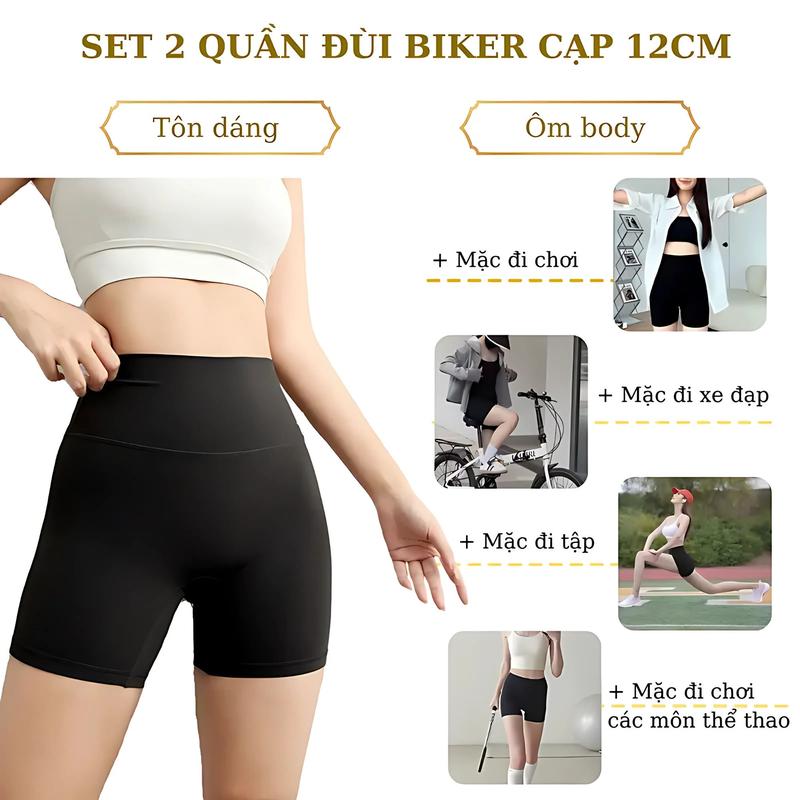 Combo 2 Quần Short Nữ Cạp Cao Định Hình - Quần Đùi Biker Sport Ôm Fit Body Co Dãn 4 Chiều Thấm Hút Mồ Hôi Legging Không Viền May Hách Eo Tôn V3 Cạp 12cm Thể Thao Đạp Xe Tập Gym Thể Dục SAVILL V8941