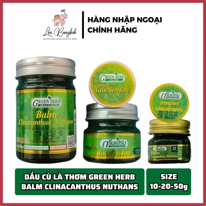 [CHUẨN THÁI] Dầu Cù Là Thơm Xanh Green Herb Balm Clinacanthus Nuthans Giảm Ngứa, Mẫn Đỏ, Đau Nhức Thái Lan 10g 0