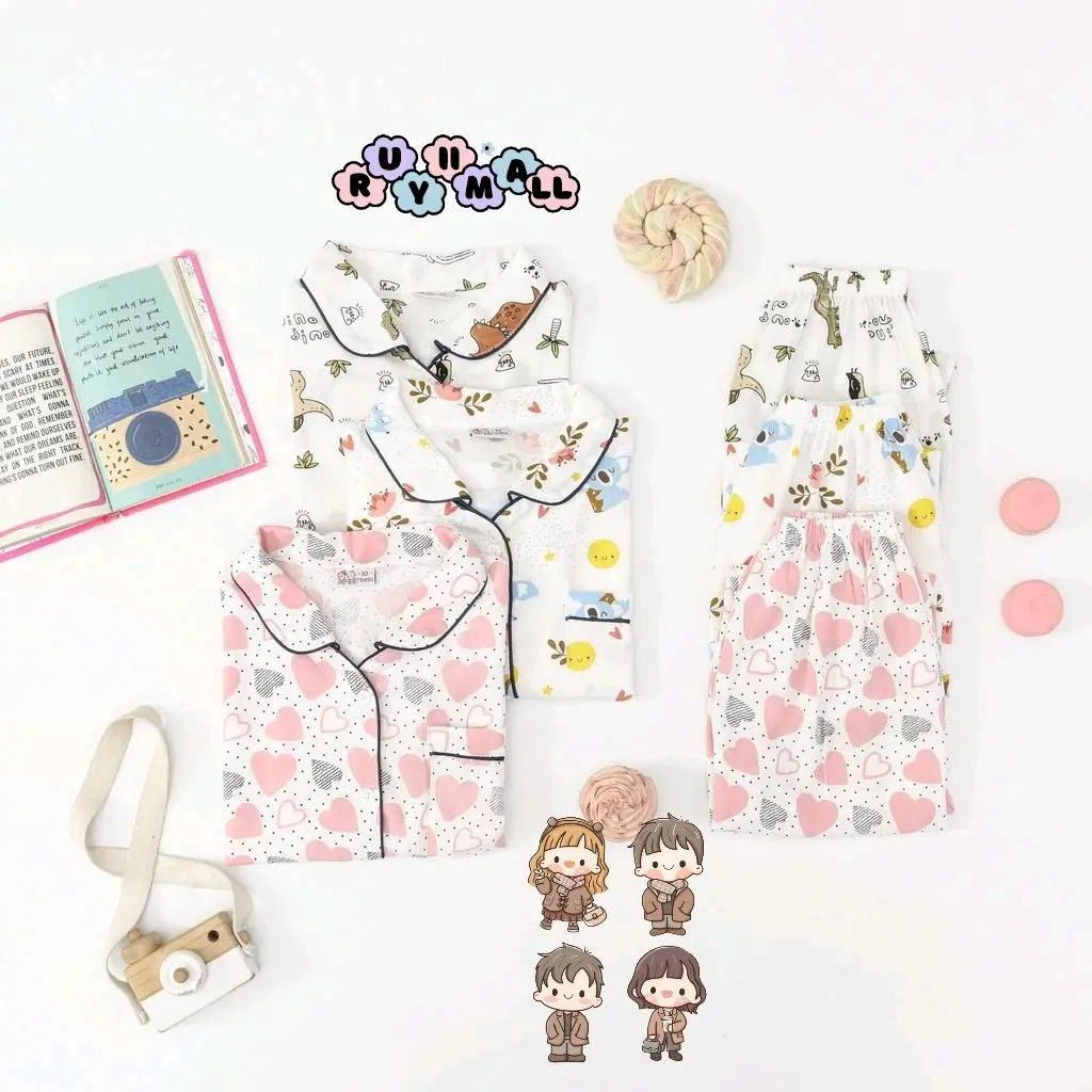 RuyiiMall Setelan Piyama Rayon Anak Laki-Laki dan Perempuan Usia 1-6 thn / SETELAN PIYAMA ANAK / PIYAMA ANAK / BAJU TIDUR ANAK BAJU TIDUR KATUN RAYON VISCOSE