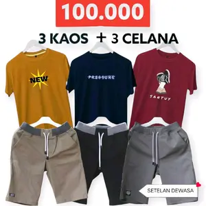 PAKET HEMAT 3 KAOS 3 CELANA 100 RIBU Motif Dewasa Setelan