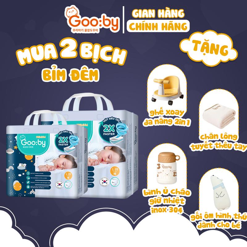 (Combo quà) 2 Bịch Tã/bỉm Gooby Premium - Bỉm đêm siêu mỏng, chống tràn đủ size cho bé 4-30KG