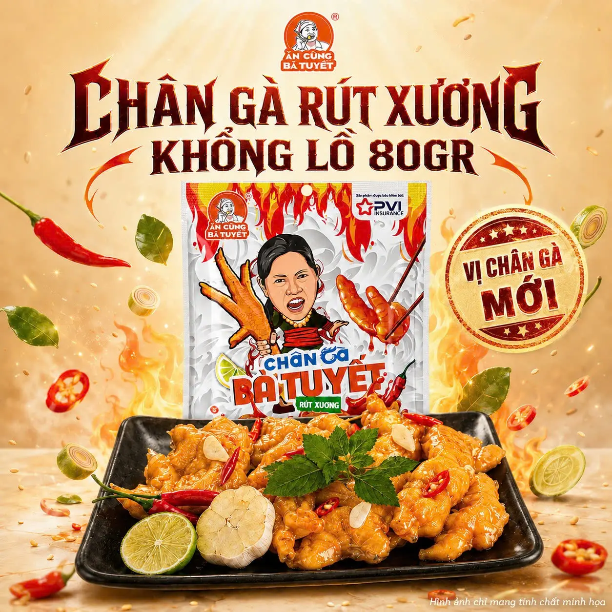 CHÂN RÚT XƯƠNG KHỔNG LỒ vị tê cay 80g- ĂN CÙNG BÀ TUYẾT (Tặng bim bim bất kỳ) GG1