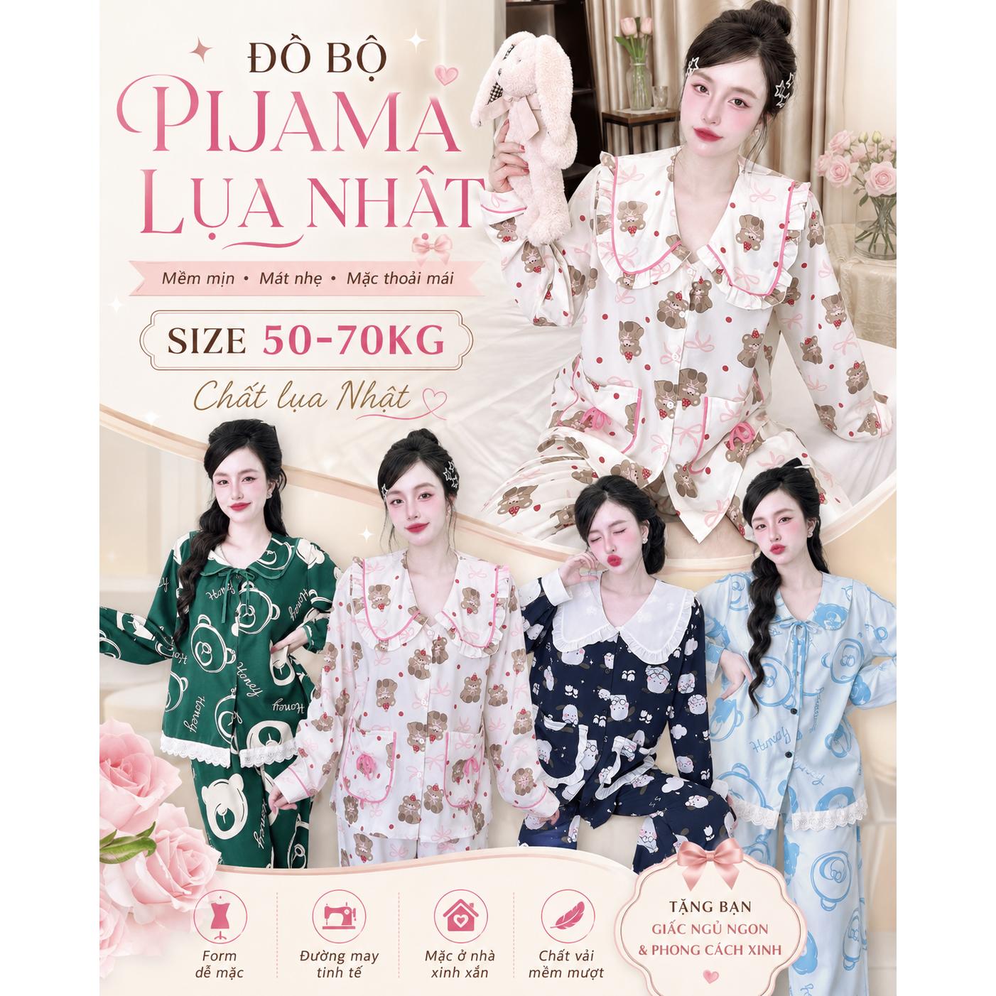 Đồ Bộ Đồ Ngủ Nhiều Kiểu Vải Lụa Nhật Size 50-70kg Xinh Xắn Nữ Bigsize, Pijama Tay Ngắn Quần Dài Form Rộng Sang Xinh - A.TH6LN2