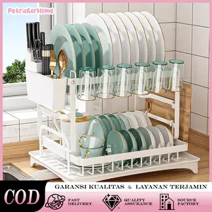 Rak Tirisan Piring 2 Tingkat Multifungsi - Tempat Pengering Piring, Mangkuk & Sendok Garpu di Area Cuci Piring | Design Ergonomis dan Anti Tumpah