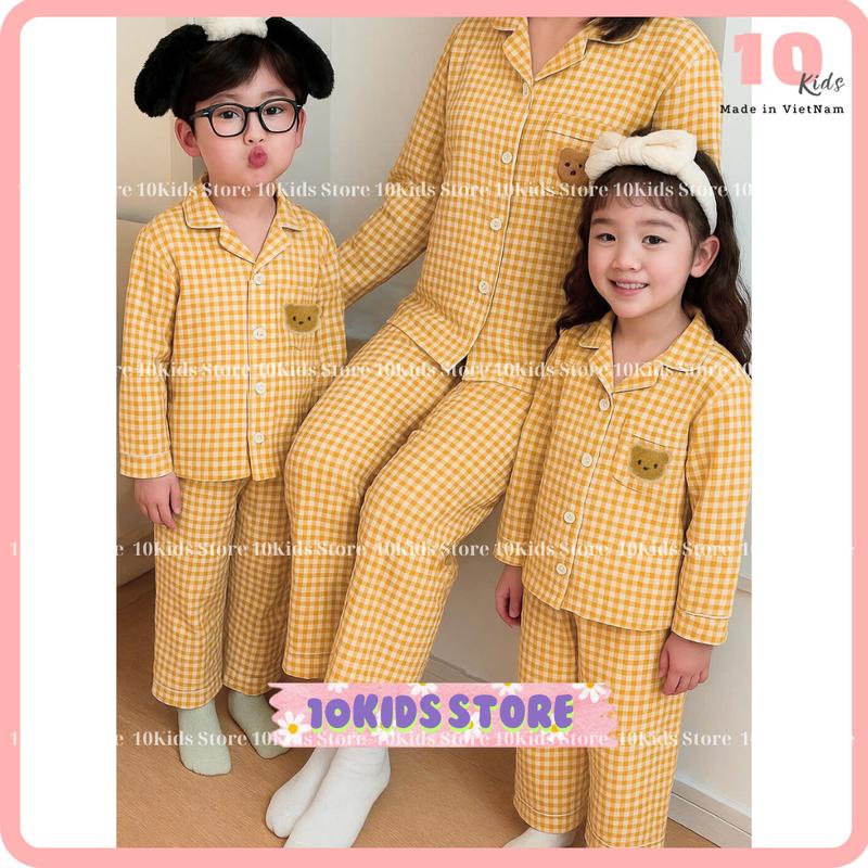 Mẹ Và Bé - Bộ Pijama Dài Tay Chất Liệu Kate Thái Thoáng Mát - Đồ Ngủ Cho Bé, Đồ Ngủ Đôi Mẹ Và Bé 10kids