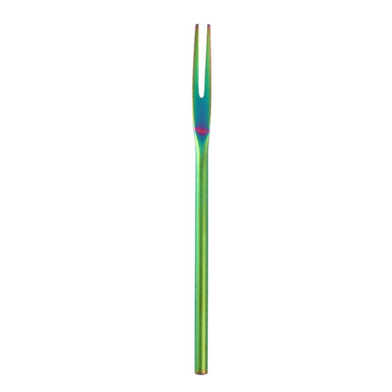 Product Introduction of 304 stainless steel sanding solid fruit fork long handle round handle moon cake dessert cake 2 tooth fruit stick 3