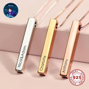 DAYDREMA 【Custom Name】 Necklace Free Engrave Four Side Personalized Bar Pendant Stainless Steel Unisex