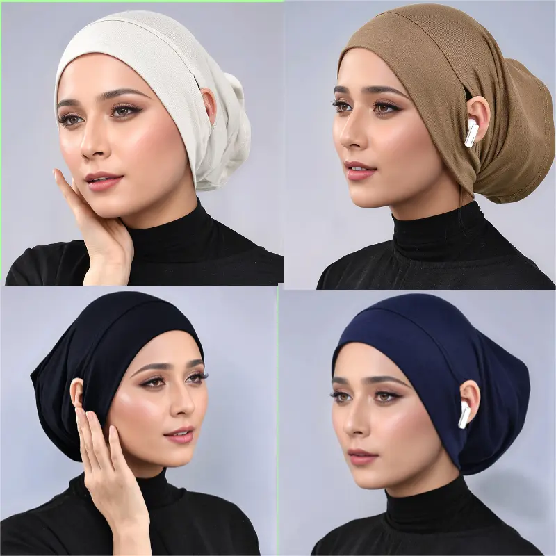 LMLAVEN New Elastic Jersey Cotton Inner Hijab Ear Hole Plain Undercap Tudung Solid Muslim Women Instant Hijab Tube