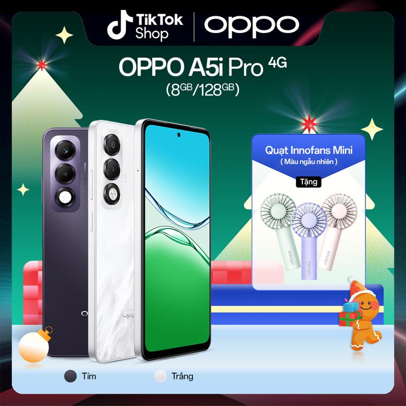 Điện Thoại OPPO A5i Pro 4G 8GB 128GB | Tặng Kèm Quạt Cầm Tay InnoFans Mini | | Siêu Bền | Kháng Đa Chất Lỏng | 5 Năm Pin Bền Bỉ | Sạc Nhanh SuperVOOC 45W | Siêu Âm Lượng | Bảo Hành 1 Năm | Hàng Chính Hãng