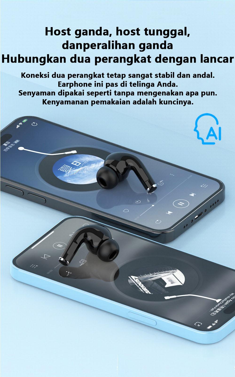 AI Wireless Tws Smart Touch Control Headphone Nirkabel Bluetooth 5.2 Earphone Sport Earbud Headset Musik untuk Semua Ponsel Pintar