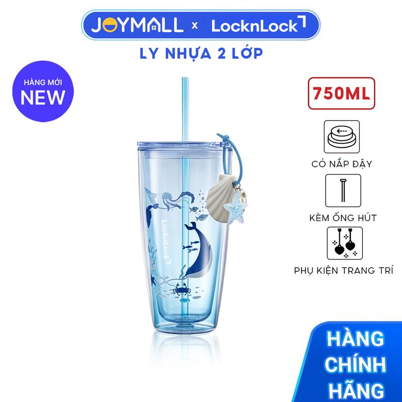 Ly Nhựa 2 Lớp LocknLock Ocean Double Wall HAP534BLU 750ml Kèm Phụ Kiện Hàng Chính Hãng - JoyMall