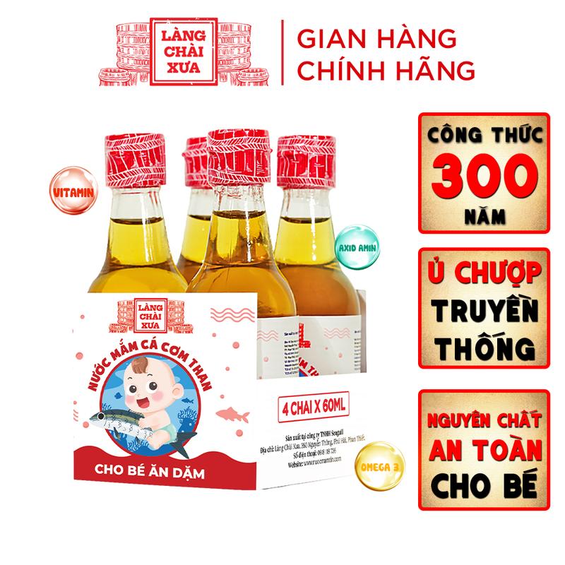 LỐC 4 CHAI Nước mắm Cá Cơm Than Làng Chài Xưa cho bé ăn dặm từ 6 Tháng Tuổi an toàn nhiều cá ít muối chứa nhiều vitamin 60ml chai
